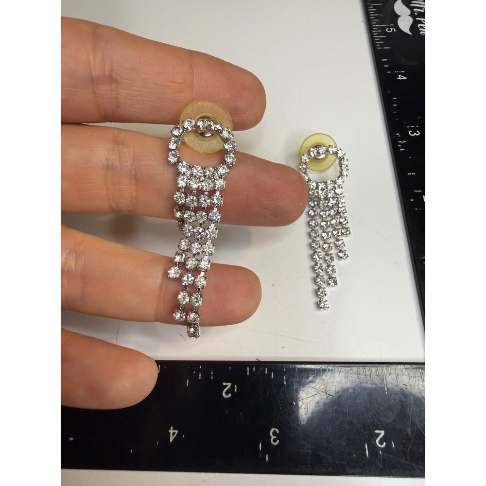 Silver Tone Rhinestone Waterfall Drop Earrings Crystal Chandelier Dangle Post
